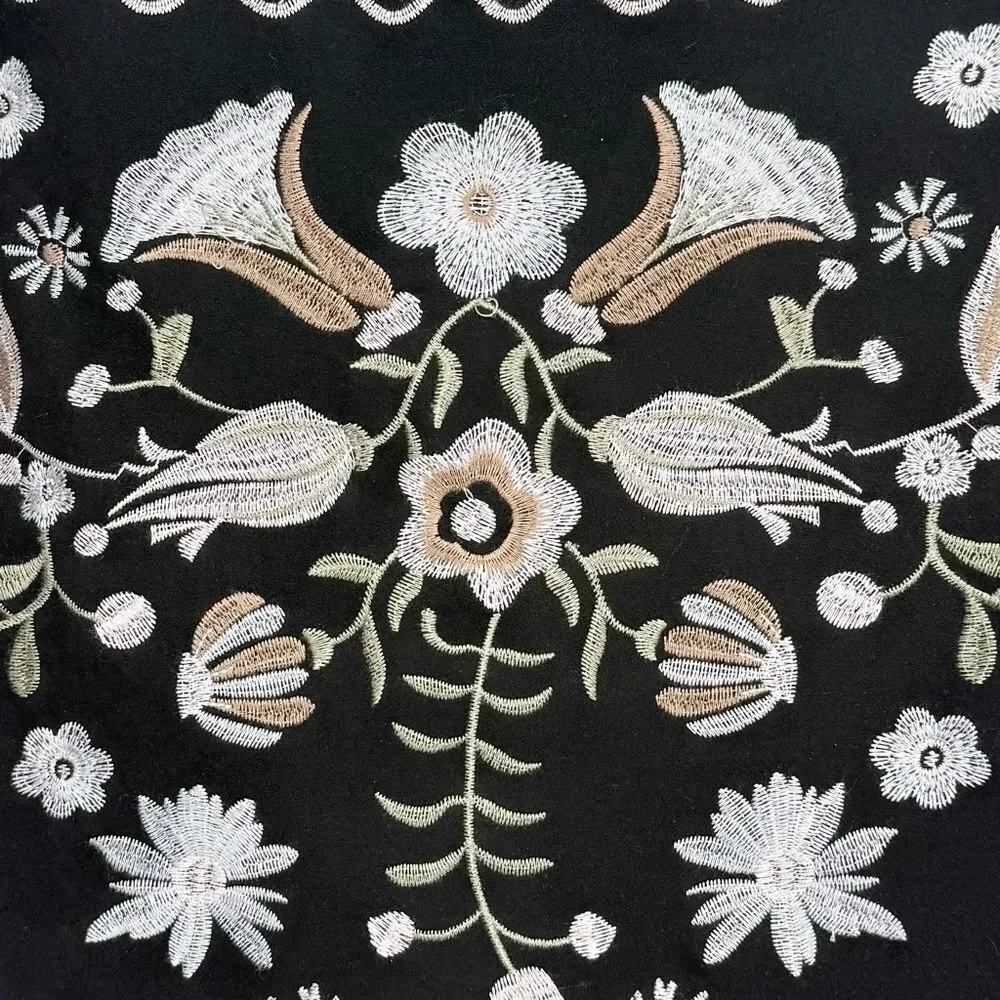 Mi Ami Embroidered Scandinavian Nordic Floral Black Mini Skirt